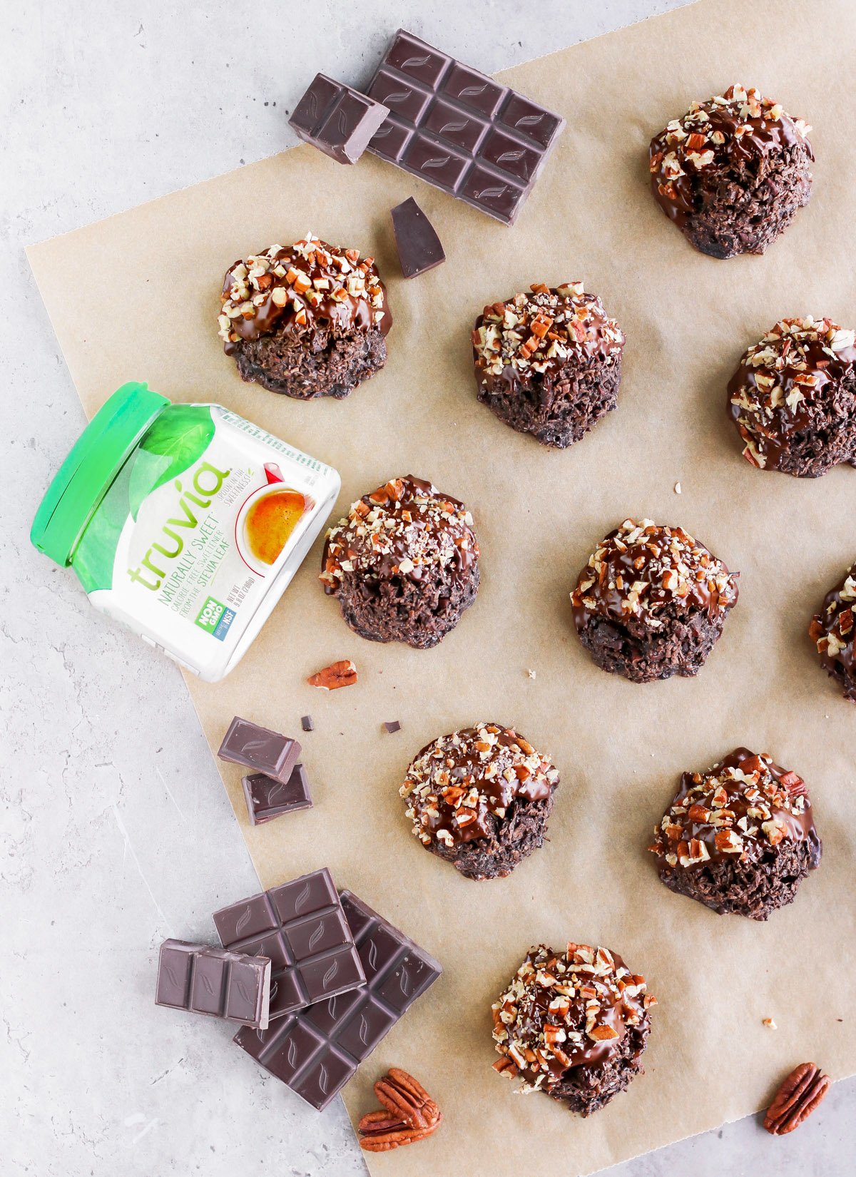 Gluten Free German Chocolate Cake Coconut Macaroons with chocolate, coconut, and pecans.