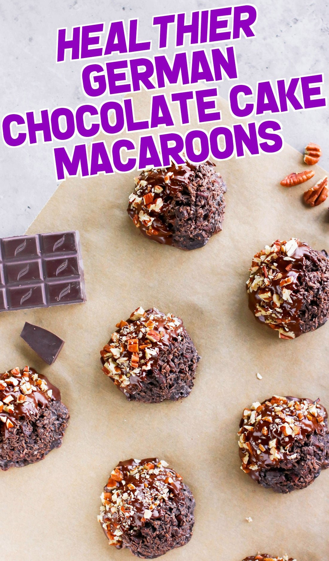 Gluten Free German Chocolate Cake Coconut Macaroons with chocolate, coconut, and pecans.