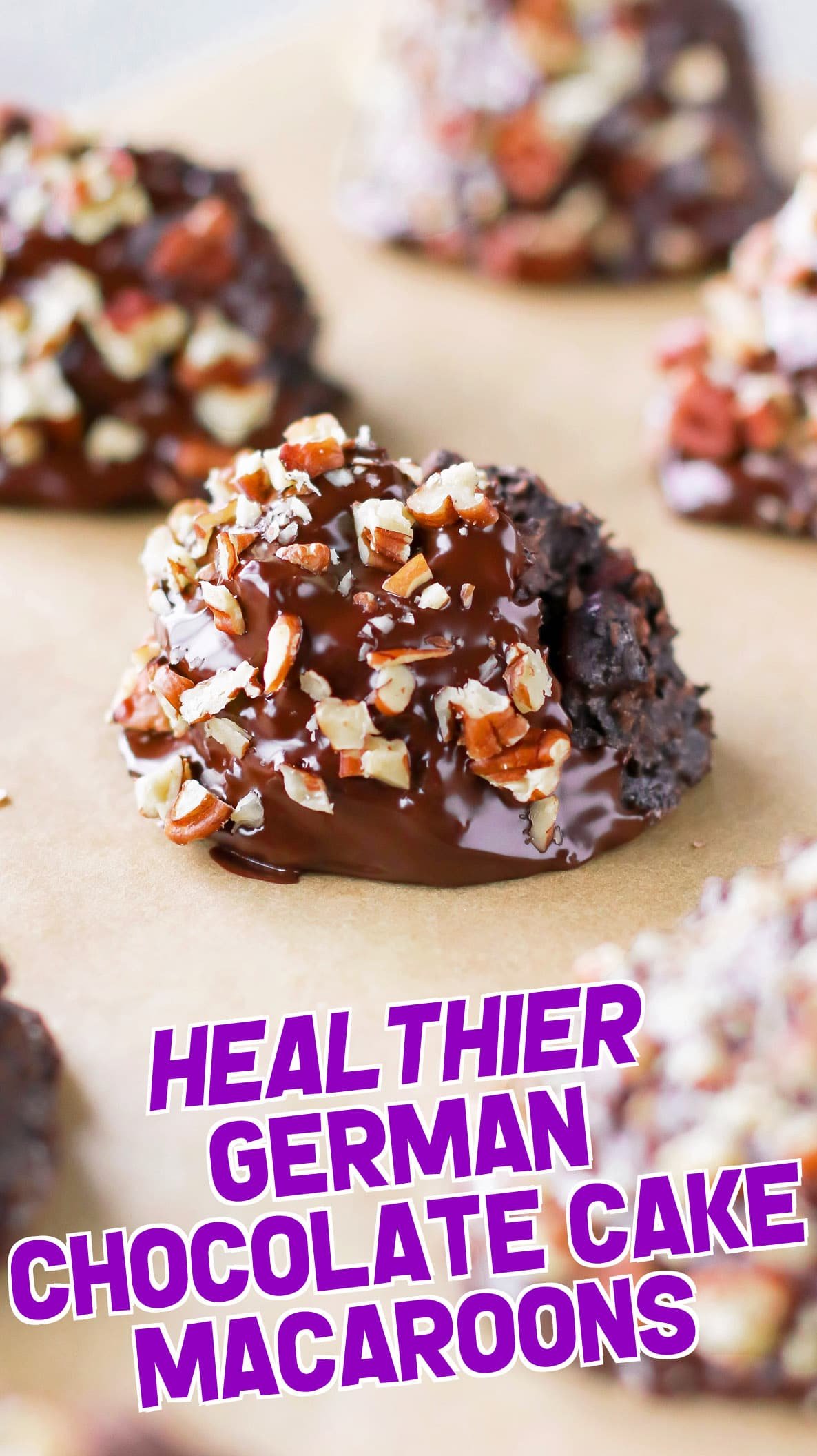 Gluten Free German Chocolate Cake Coconut Macaroons with chocolate, coconut, and pecans.