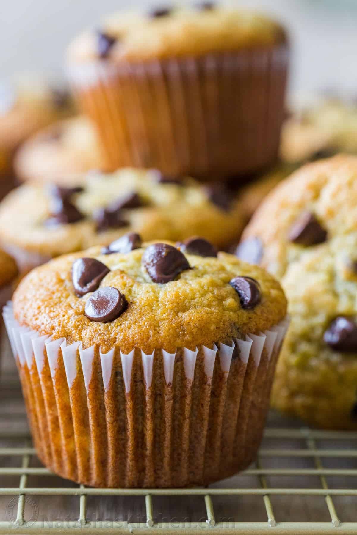 Easy Banana Muffins with chocolate chips are the ultimate treat. Our best banana chocolate chip muffins are a great way to use ripe bananas! Banana Muffins studded with chocolate chips