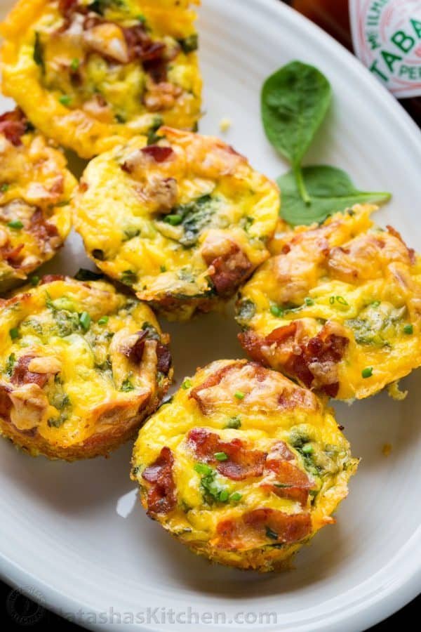 Breakfast egg muffins served on a white platter
