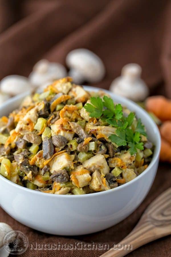 Chicken and Mushroom Wedding Salad - A unique and delicious salad! @natashaskitchen