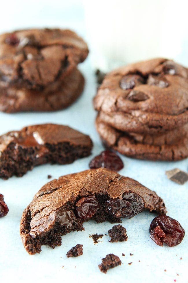 Chocolate Cherry Cookies Recipe on twopeasandtheirpod.com Soft and chewy chocolate cookies with chocolate chunks and dried cherries. Chocolate Cherry Cookies Recipe