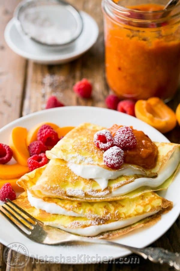 Crepes with Greek Yogurt Cream @natashaskitchen