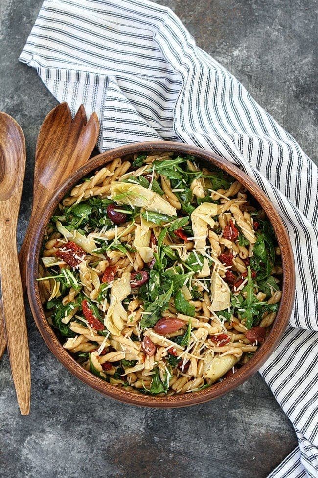 Easy Pasta Salad recipe that is made with mostly pantry ingredients! An easy dish for potlucks or weeknight dinners!