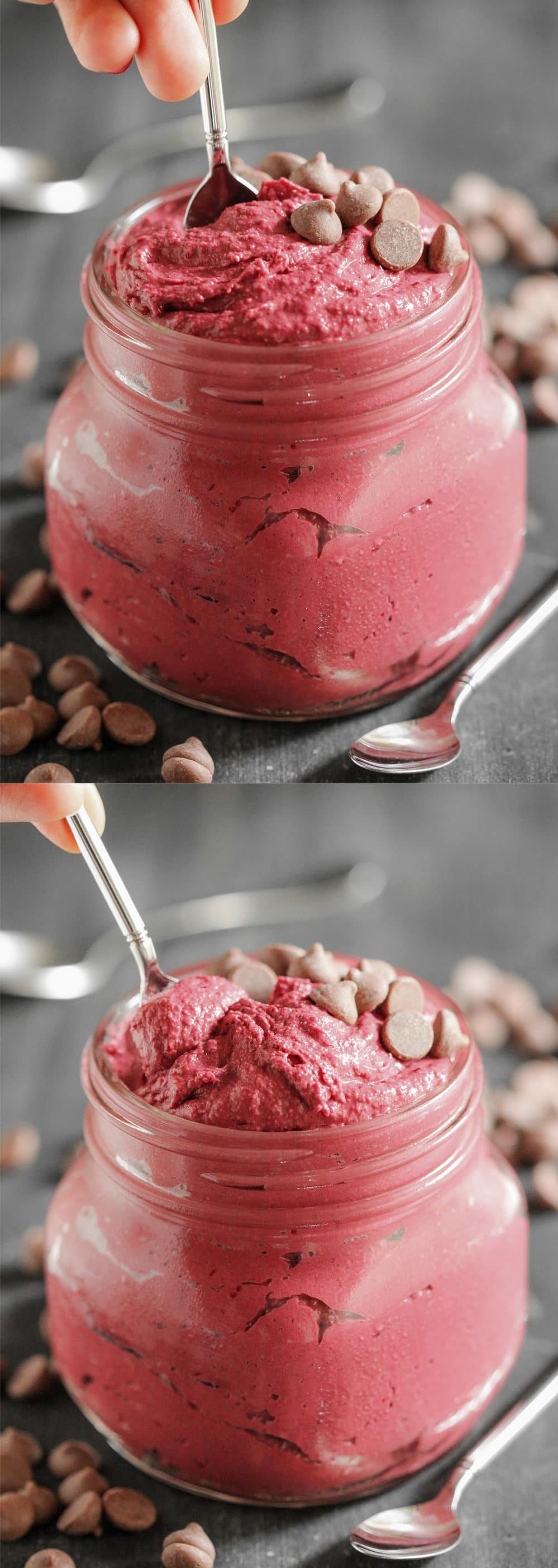 This Healthy Red Velvet Cookie Dough Dip is sweet, chocolatey, thick, fudgy, rich, and addictive. One spoonful and you'd never believe it's actually good for you. It’s eggless (so it’s safe to eat raw!), sugar free, high protein, whole grain, gluten free, dairy free, and vegan too! Healthy Dessert Recipes with low calorie, low fat, and low carb options at the Desserts With Benefits Blog (www.DessertsWithBenefits.com)