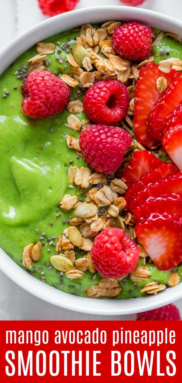 Smoothie bowl recipe served in a bowl garnished with fresh fruit and granola showing thick smoothie bowl consistency