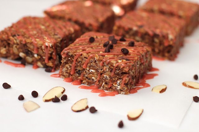 These Healthy Chocolate Cherry Almond Krispy Treats are chewy, sweet, and satisfying, you'd never know they're low fat, high protein, and gluten free!