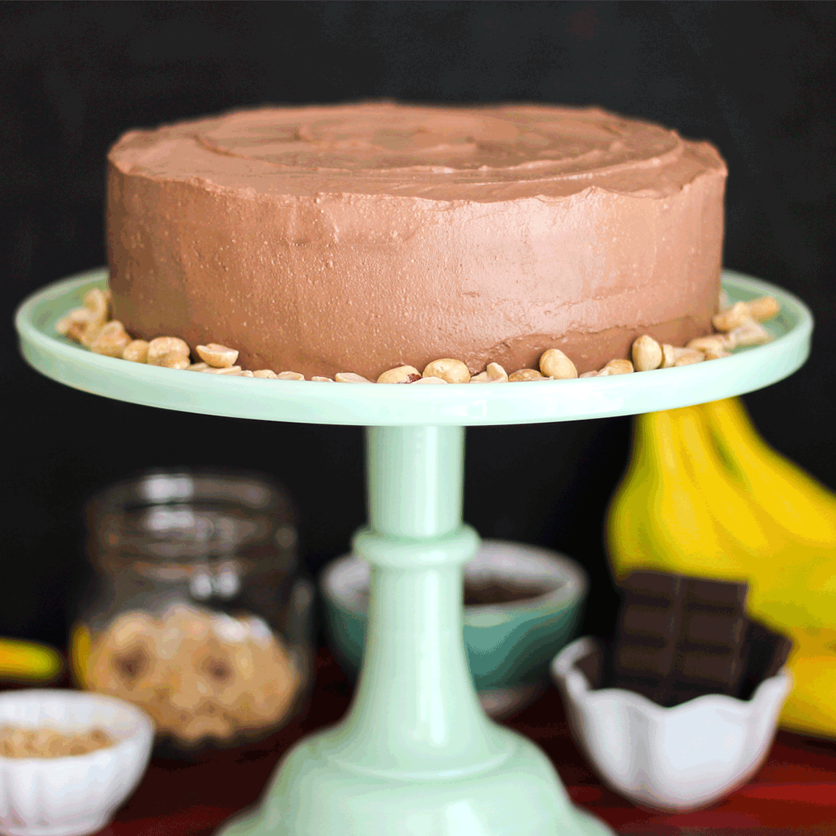 Healthy Chunky Monkey Cake: Peanut Butter Banana Cake with Chocolate Peanut Butter Frosting (refined sugar free, high protein, high fiber, gluten free) -- Healthy Dessert Recipes at Desserts with Benefits