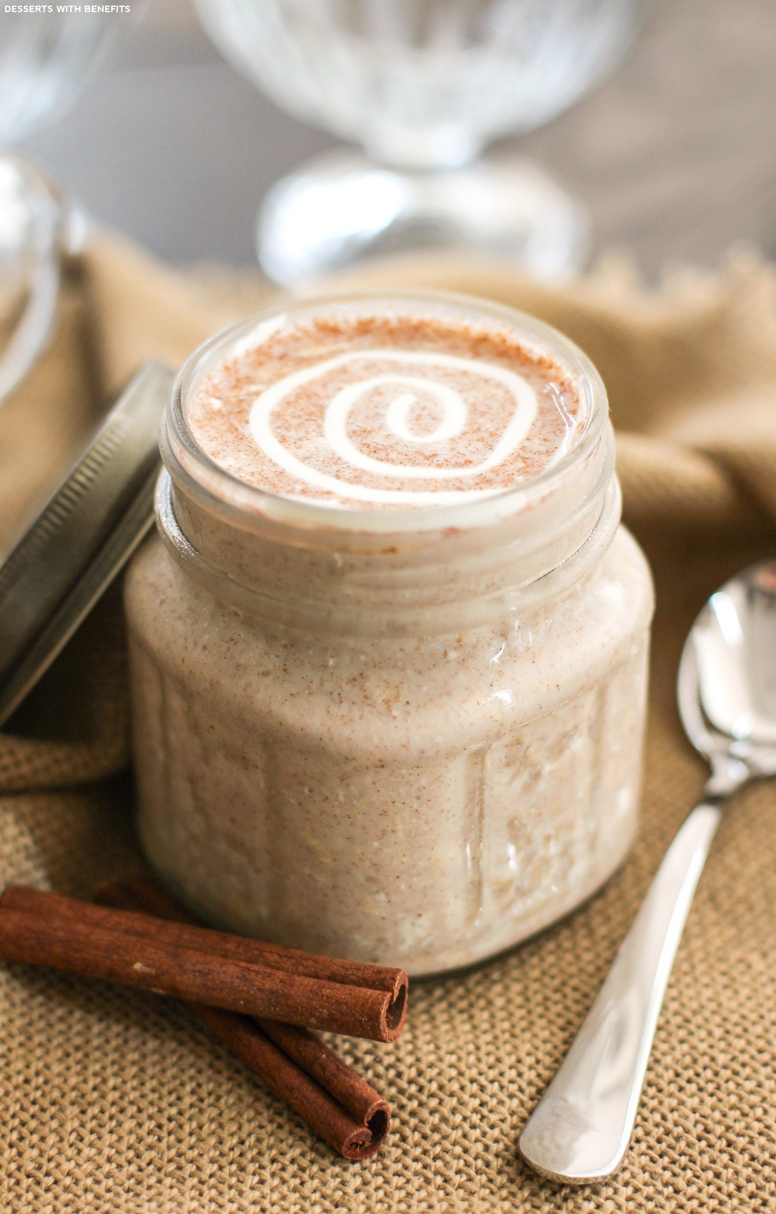 Healthy Cinnamon Roll Overnight Dessert Oats (sugar free, high protein, high fiber, gluten free) - Healthy Dessert Recipes at Desserts with Benefits