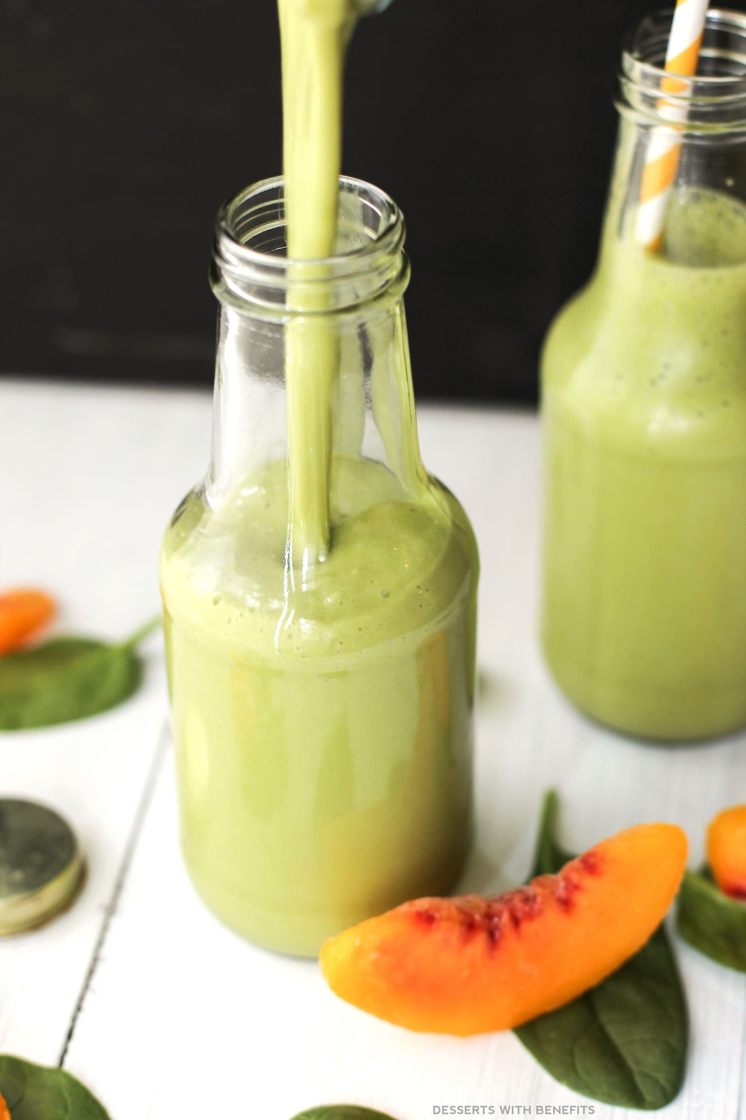 Healthy Green Peach Lassi (no sugar added, low fat, high protein) - Healthy Dessert Recipes at Desserts with Benefits