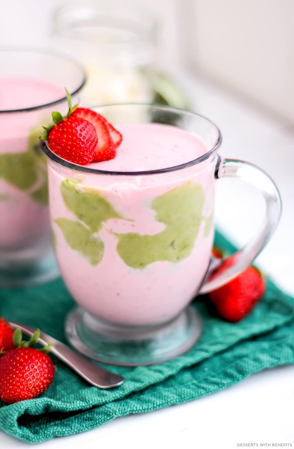Healthy Matcha Green Tea-Swirled Strawberry Ice Cream made with Wink (refined sugar free, high protein) - Desserts with Benefits