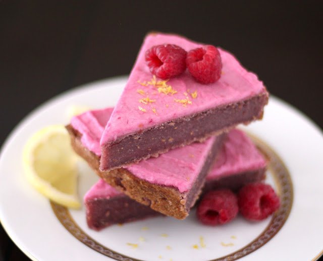 Healthy Raspberry Blondies with Pink Frosting