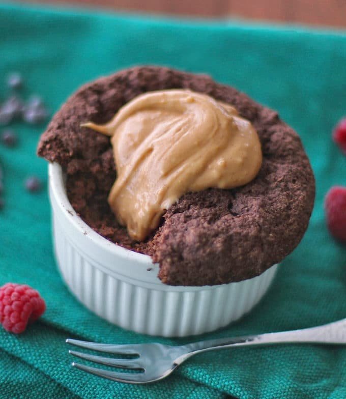 You can make this Healthy Single-Serving Chocolate Microwave Muffin with Peanut Butter Icing in 5 minutes flat! It's guilt-free, sugar free, low fat, high protein, high fiber, gluten free, dairy free, and vegan, but without the healthy taste!