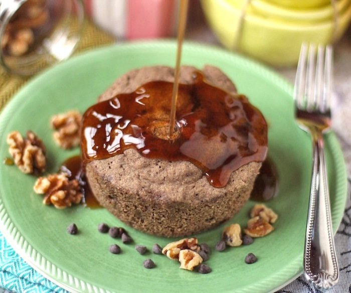 Healthy Single Serving Microwaveable Banana Cake recipe (sugar free, high protein, high fiber, low fat, gluten free, dairy free, vegan)