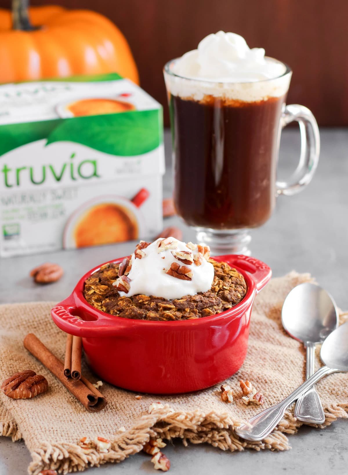 This super easy Healthy Single-Serving Pumpkin Pie Baked Oatmeal recipe is 100% whole grain, gluten free, and vegan, with no added sugar. It's dense, hearty, and filling, just like all baked oatmeal should be, and it's also packed full of pumpkin pie flavor, thanks to the canned pumpkin puree and pumpkin pie spice! #glutenfree #vegan #glutenfreevegan #pumpkinpie #bakedoatmeal #sugarfree #healthybreakfast #pumpkinpuree #pumpkinspice