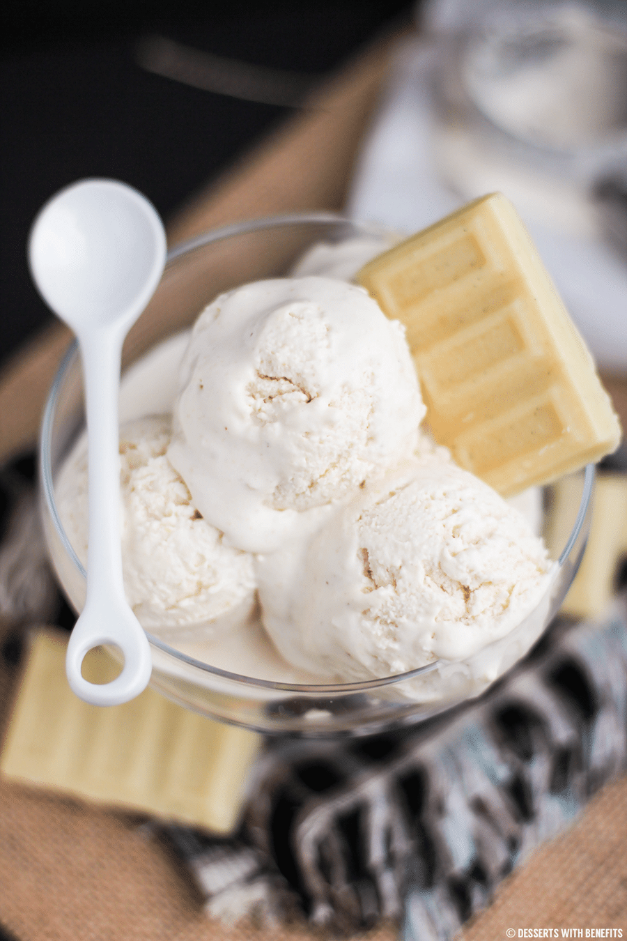 Healthy White Chocolate Peanut Butter Ice Cream recipe (sugar free, low carb, high protein) - Desserts with Benefits