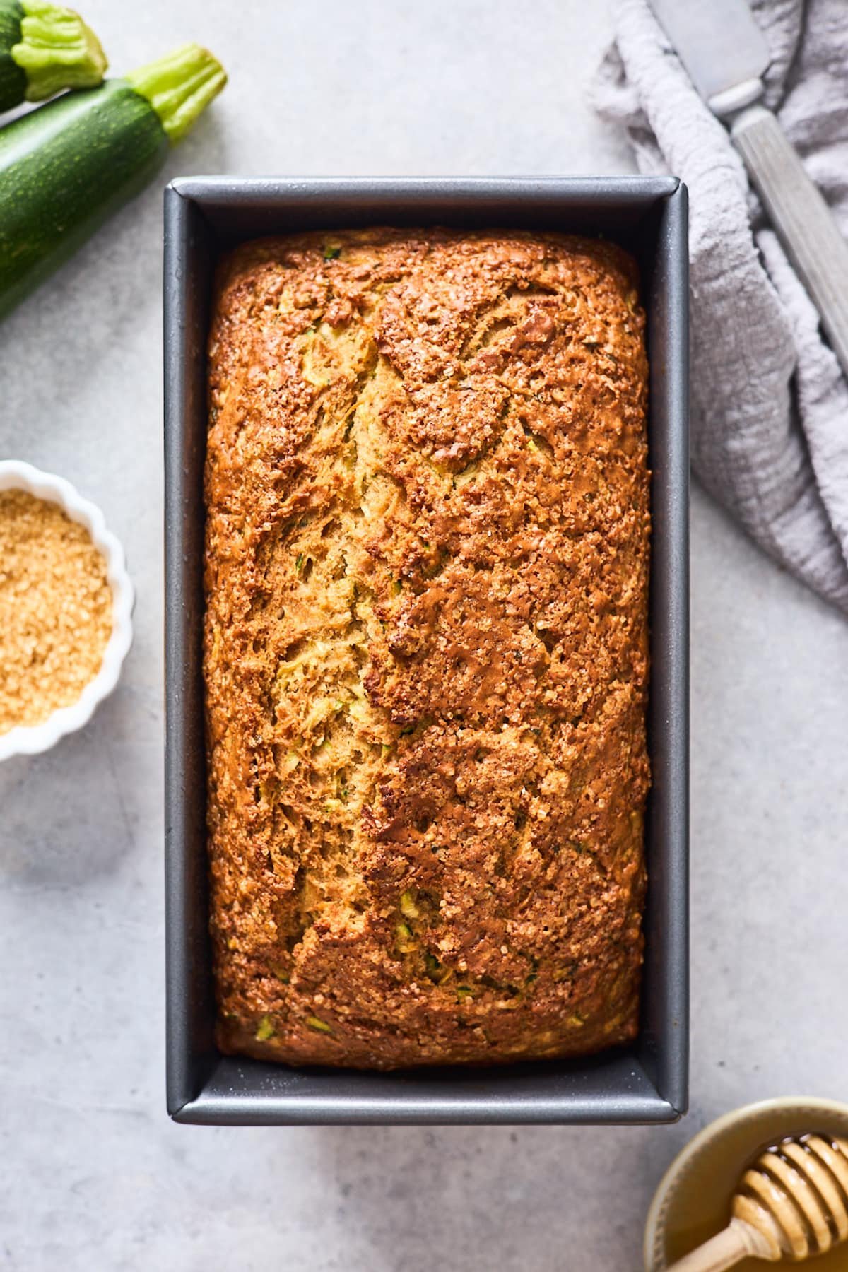 healthy zucchini bread in pan.