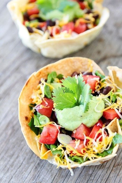 Taco Salad with Homemade Tortilla Bowls on twopeasandtheirpod.com A fun way to serve taco salad! Taco Salad with Homemade Tortilla Bowls on twopeasandtheirpod.com A fun way to serve taco salad!