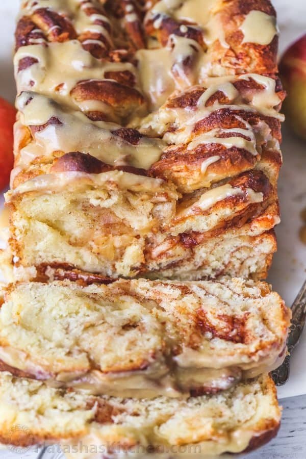 Sliced apple bread loaf. 