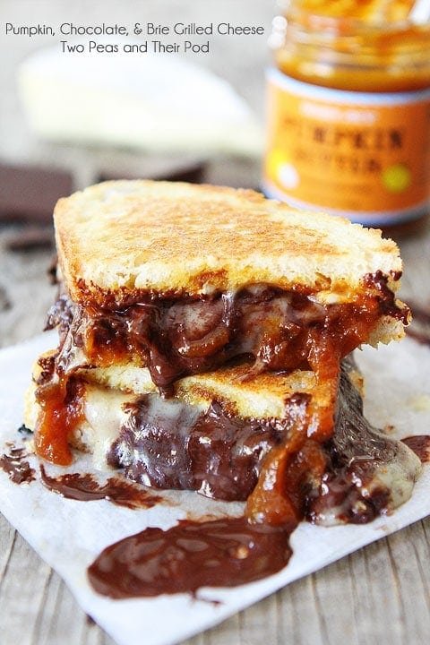 Pumpkin, Chocolate, and Brie Grilled Cheese Sandwich Recipe on twopeasandtheirpod.com This sandwich is AMAZING! Pumpkin, Chocolate, and Brie Grilled Cheese Sandwich Recipe on twopeasandtheirpod.com This sandwich is AMAZING!