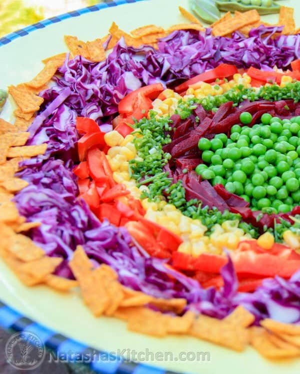 A plate with red cabbage wreath salad 