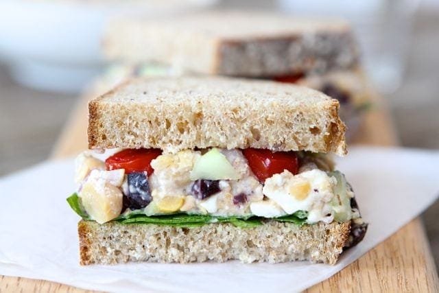 Smashed Chickpea Greek Salad Sandwich (www.twopeasandtheirpod.com) #recipe #vegetarian