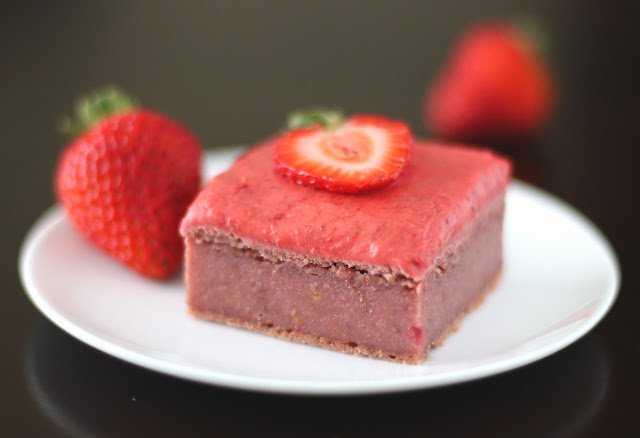 Healthy Strawberry Blondies with Strawberry Frosting