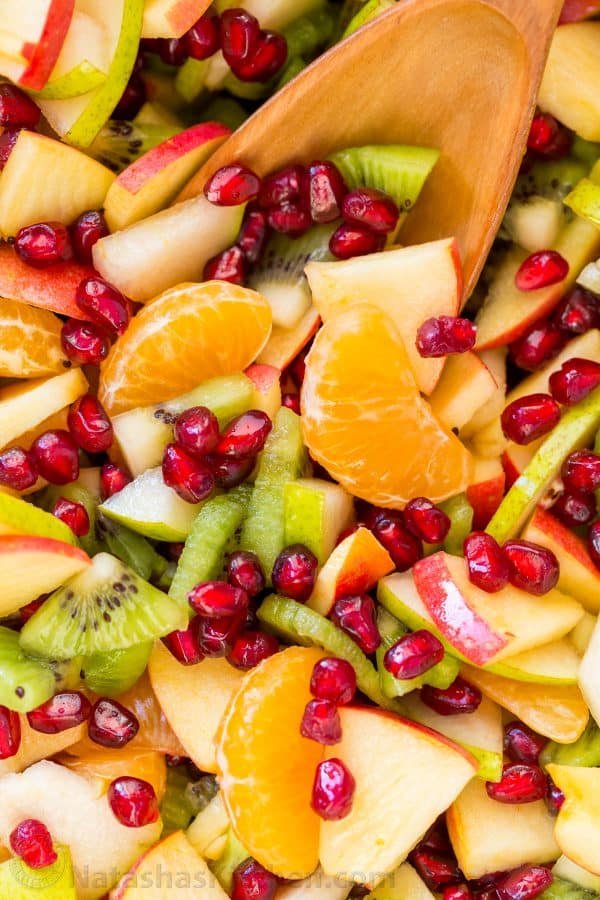 Winter fruit salad is refreshing and loaded with the best fruits of winter. The lemon-lime-honey syrup is lip-smacking good! You'll be running for refills! | natashaskitchen.com