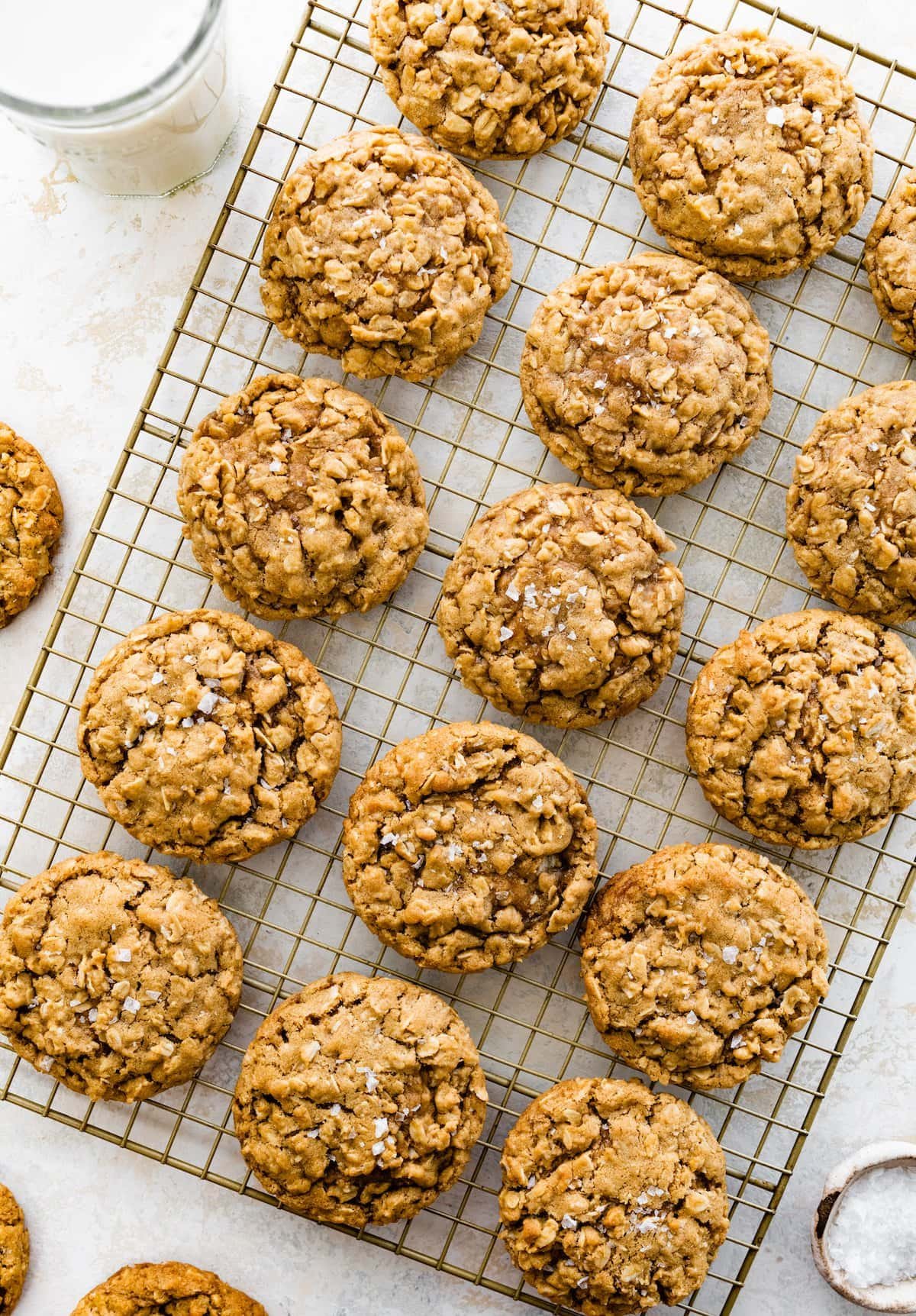 oatmeal cookies cooling on rack.
