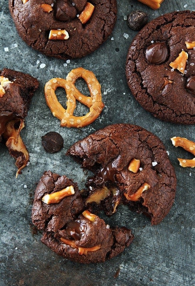 Chocolate Salted Caramel Pretzel Cookies Recipe