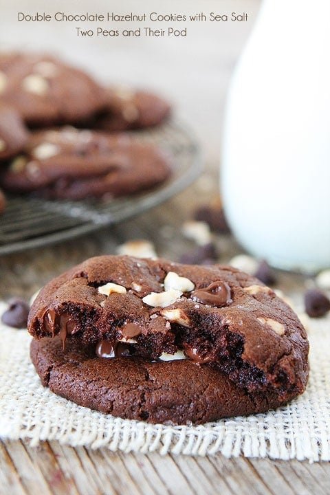 Double Chocolate Hazelnut Cookies with Sea Salt Recipe Double Chocolate Hazelnut Cookies with Sea Salt Recipe on twopeasandtheirpod.com LOVE these decadent cookies!