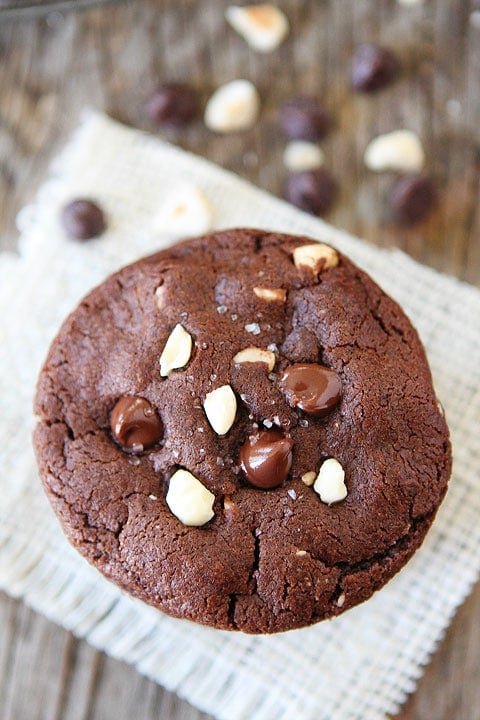 Double Chocolate Cookie Recipe Double Chocolate Hazelnut Cookies with Sea Salt Recipe on twopeasandtheirpod.com These cookies are DIVINE, a MUST make!