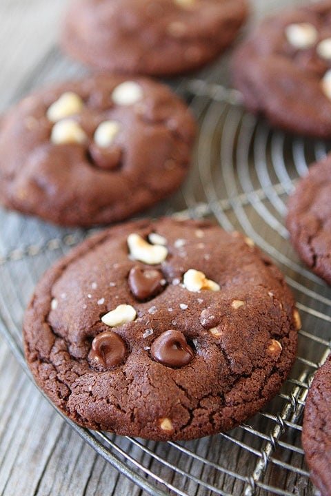 Double Chocolate Hazelnut Cookies with Sea Salt Recipe Double Chocolate Hazelnut Cookies with Sea Salt Recipe on twopeasandtheirpod.com I am in love with these cookies! They are divine!