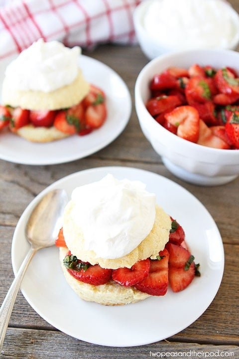 Balsamic Strawberry Basil Ricotta Shortcakes on twopeasandtheirpod.com