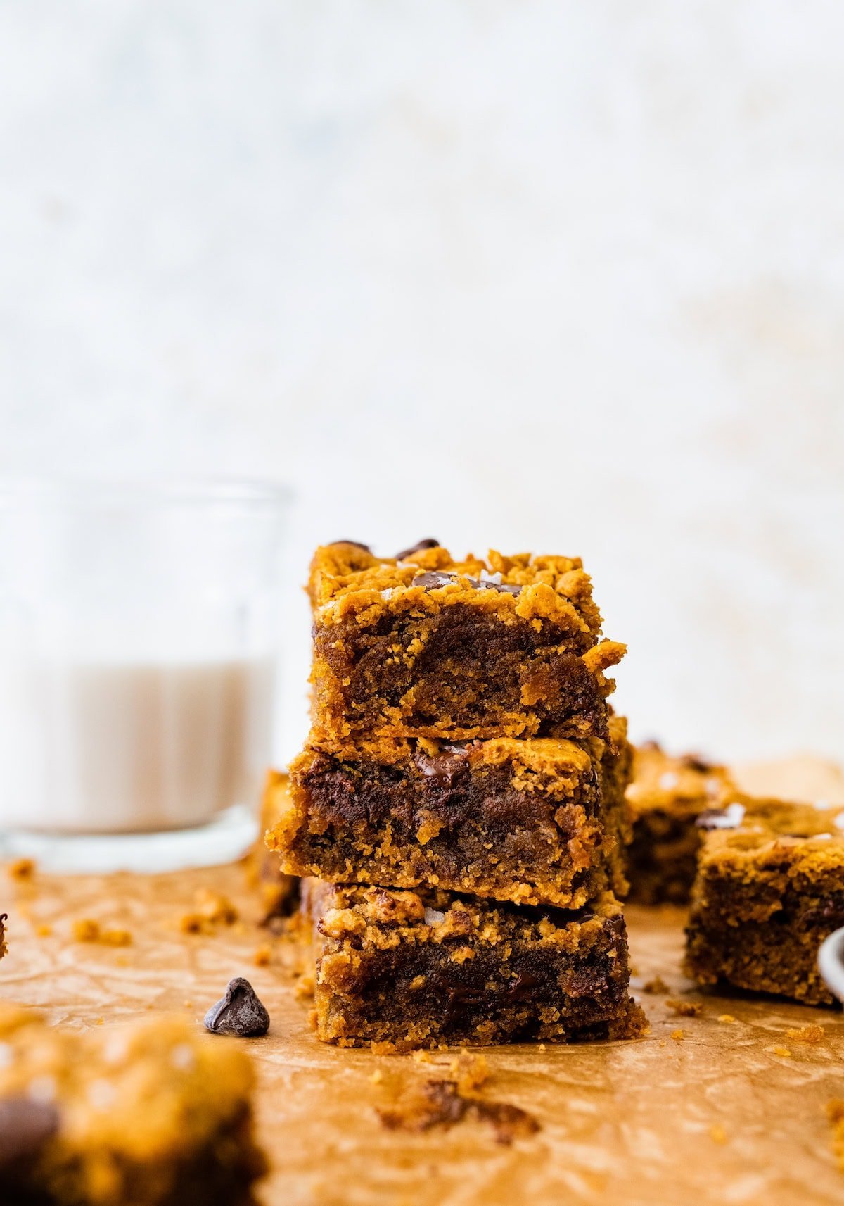 stack of flourless peanut butter blondies.