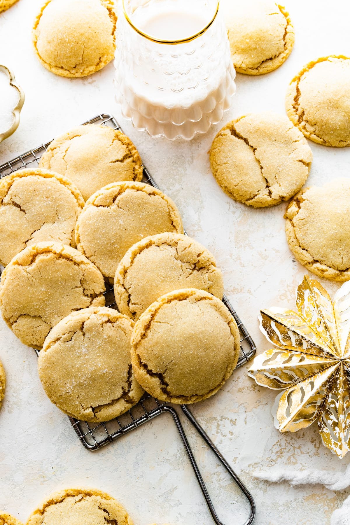brown butter sugar cookies with cooling rack.