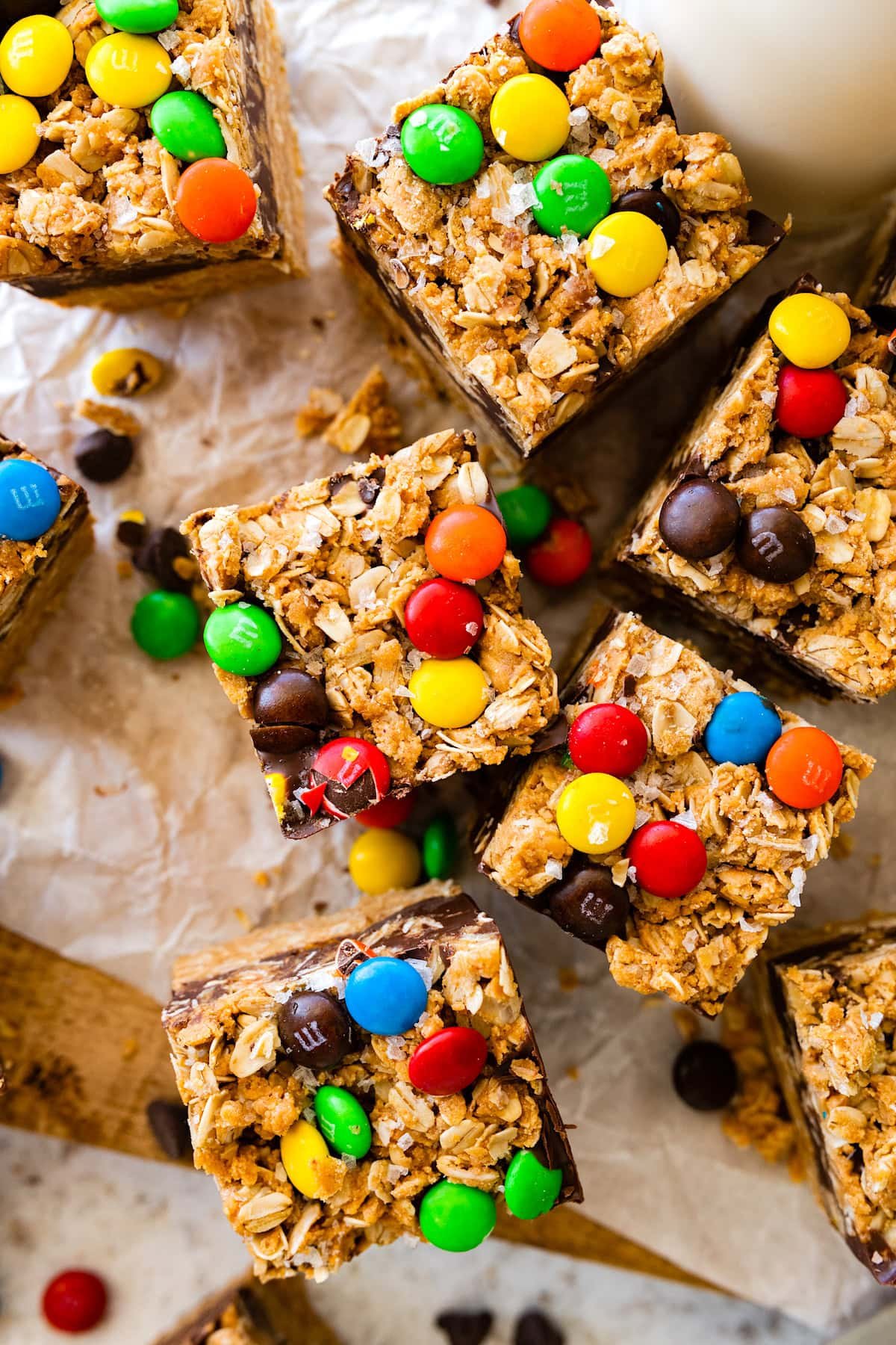 no bake monster cookie bars.