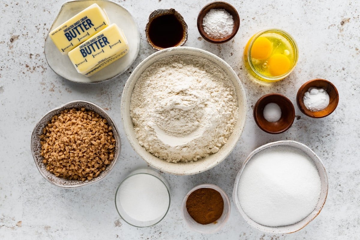 ingredients to make toffeedoodle cookies.