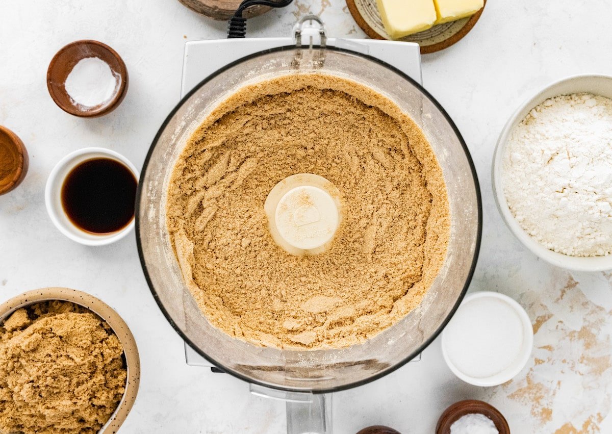 graham cracker crumbs in food processor.