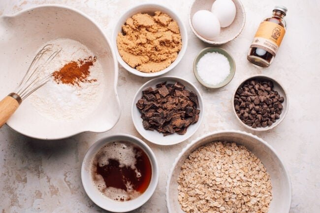 brown butter oatmeal chocolate chip cookie ingredients