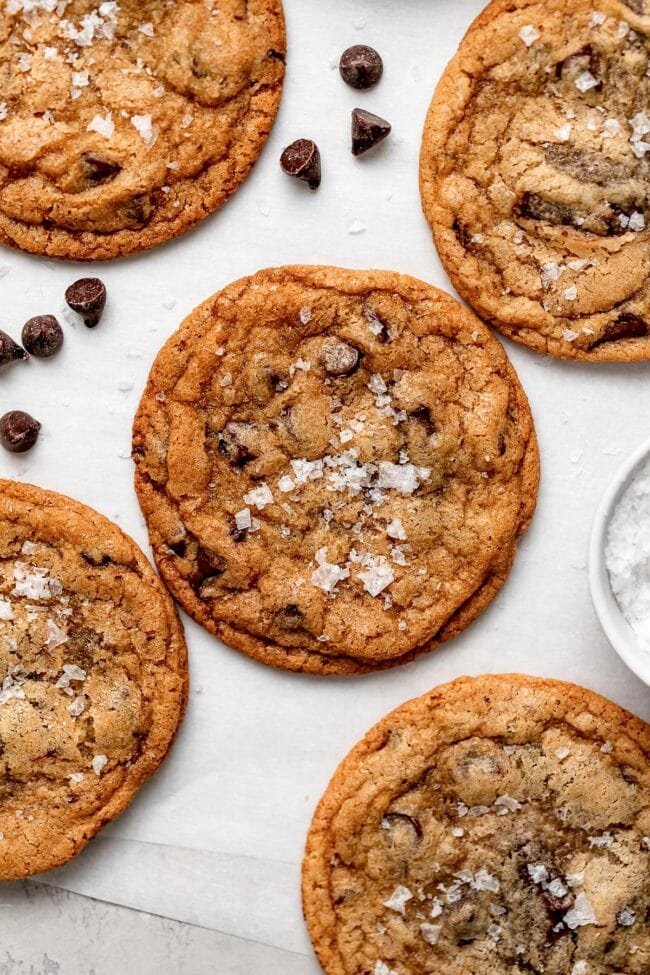 crispy chocolate chip cookies with sea salt