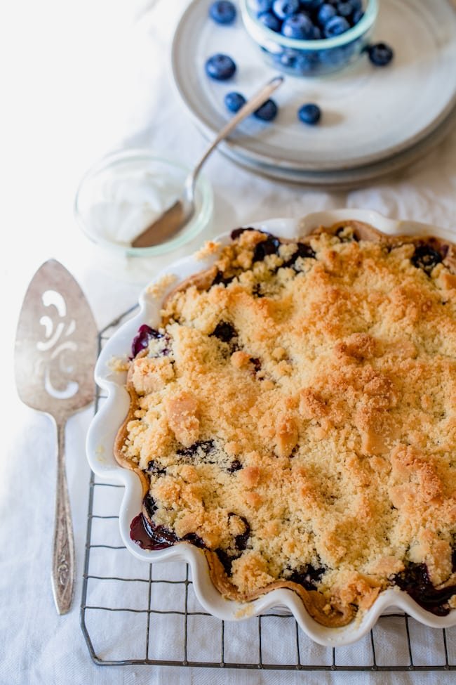 Blueberry Crumble Pie is the perfect summer dessert! Serve with vanilla ice cream or whipped cream. #pie #pierecipe #blueberry #blueberrypie #piecrust #baking #dessert #summer Blueberry Pie Recipe