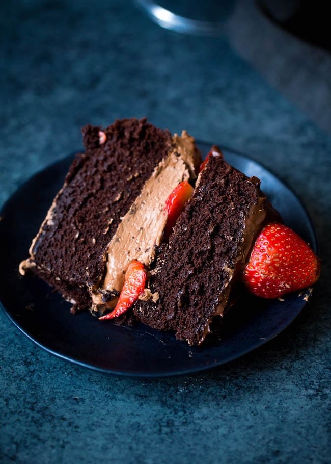 Strawberry Chocolate Cake Recipe on twopeasandtheirpod.com This is the BEST chocolate cake recipe. It is perfect for birthdays, Valentine's Day, or any day. Strawberry Chocolate Cake Recipe