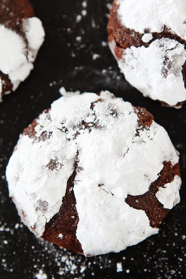 Snowy-Topped Brownie Drops Recipe on twopeasandtheirpod.com Soft, fudgy brownie cookies rolled in confectioners' sugar to create a beautiful snowy top. These cookies are a holiday favorite! Chocolate Crinkle Cookies