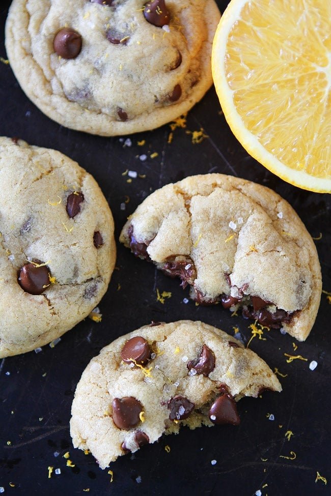 Orange Chocolate Chip Cookies Recipe on twopeasandtheirpod.com Soft and chewy chocolate chip cookies with a hint of orange! These cookies are delightful! Orange Chocolate Chip Cookies Recipe