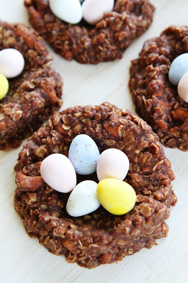 No-Bake Chocolate Peanut Butter Nest Cookies on twopeasandtheirpod.com Make these easy cookies for Easter! They are fun to make and eat! No-Bake Chocolate Peanut Butter Nest Cookies