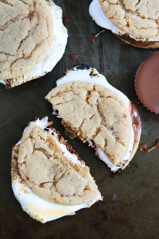 Peanut Butter Cookie S'mores Recipe on twopeasandtheirpod.com The ultimate s'mores! Peanut butter lovers will go crazy for these s'mores! Peanut Butter Cookie S'mores Recipe