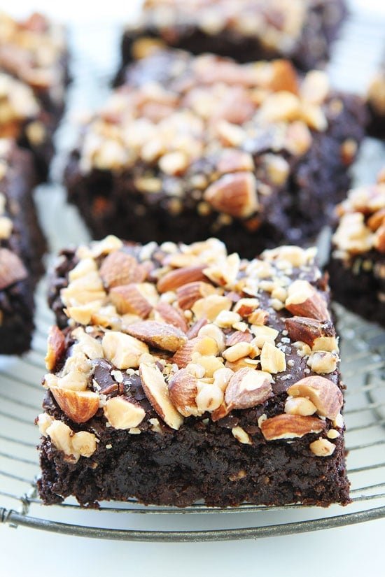 Almond Toffee Sea Salt Brownies on twopeasandtheirpod.com Rich, fudgy brownies with almonds, toffee, and a sprinkle of sea salt. Serve as is or with ice cream! Almond Toffee Sea Salt Brownies
