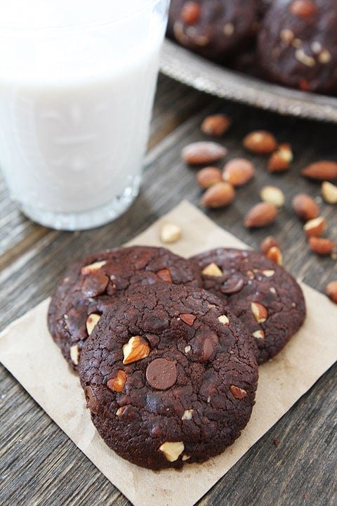 Vegan Chocolate Almond Cookies Recipe Vegan Chocolate Almond Cookies Recipe on twopeasandtheirpod.com These rich chocolate cookies are divine! You will never know they are #vegan!